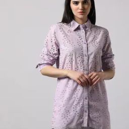 Women Schiffli Embroidered Shirt Tunic-image-5