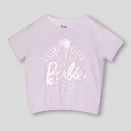 Girls Barbie Print Relaxed Fit Round-Neck T-Shirt-image-74