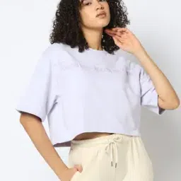 Women Typographic Print Relaxed Fit Crew-Neck Crop T-Shirt-image-60