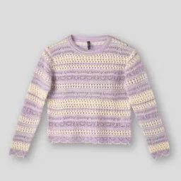Girls Striped Crochet Crew-Neck Sweater-image-35