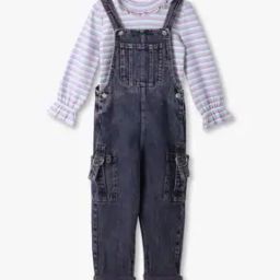 Girls Regular Fit Dungarees with Striped Top-image-29
