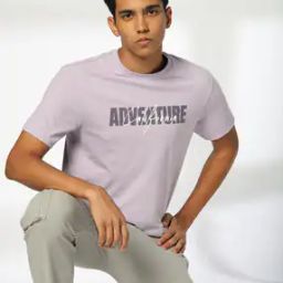 Men Typographic Print Boxy Fit Crew-Neck T-Shirt-image-64