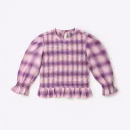 Checked Smocked Round-Neck Top-image-70