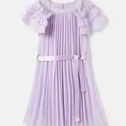 united colors of benetton Girls Pleated Regular Fit Round-Neck A-Line Dress with Tie-Up Belt-picture-15