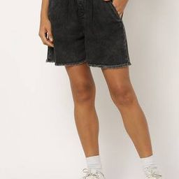 Lightly Washed Denim Shorts with Frayed Hems-image-40
