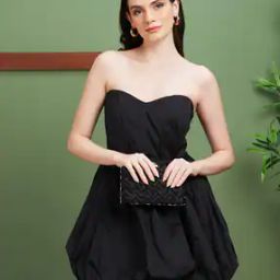 Women Strapless Sweetheart Neck Panelled Balloon Party Dress-image-16