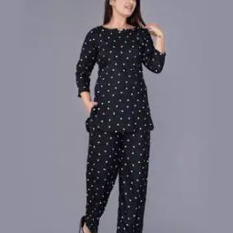 Women Polka-Dot Top & Pyjamas Set-image-101