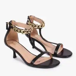 Kitten Heeled Sandals with Chain Accent-image-14
