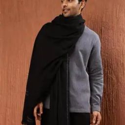 Men Woven Wool Stole with Fringes-image-52