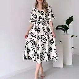 Women Leaf Print Fit & Flare Dress-image-1