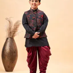 vastramay Boys Floral Print Kurta with Dhoti Pants & Jacket-picture-49