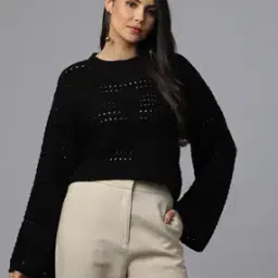 Women Round-Neck Pullover with Ribbed Hem-image-23