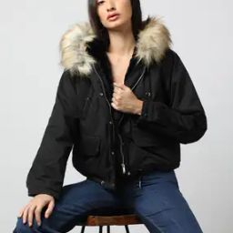 Full Sleeves Jacket with Hoodie with Detachable Faux-Fur Panel-33