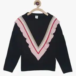 Girls Striped V-Neck Cotton Sweatshirt-picture-47