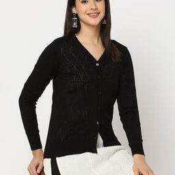 Geometric-Knit V-Neck Cardigan-image-76