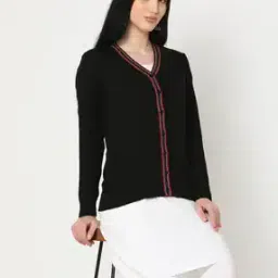 Geometric-Knit V-Neck Cardigan-28