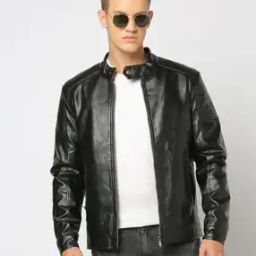 Men Regular Fit Biker Jacket-image-81