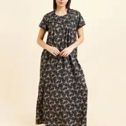 Women Floral Print Nightie with Insert Pocket-picture-6