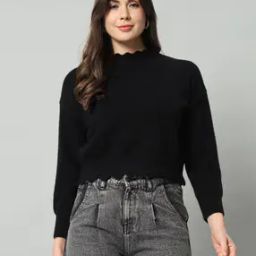 Women Ribbed High-Neck Pullover  -35