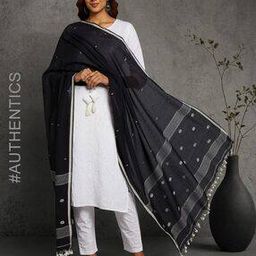 Cotton Handloom Jamdani Dupatta with Pom-Poms-picture-53