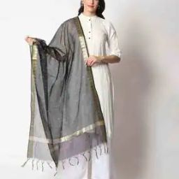 Woven Silk Dupatta with Tassels-image-0