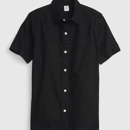 Solid Linen-Cotton Shirt With Short Sleeves-image-86
