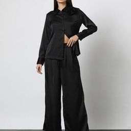 Pleated Satin Wide-Leg Trousers-image-23