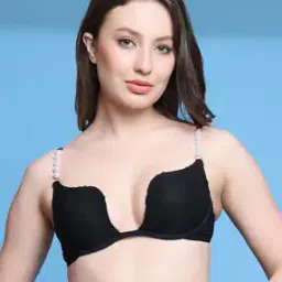 Lightly-Padded Plunged Bra with Pearly Strap-image-29