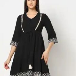 Women A-Line Relaxed Fit Tunic with Schiffli Embroidery-0