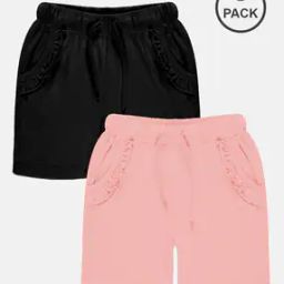 Girls Pack of 2 Regular Fit Shorts with Frill Pockets-picture-35