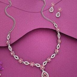 Women Stone-Studded Necklace & Earrings Set-23