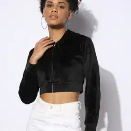 Women Relaxed Fit Zip-Front Crop Hoodie-picture-2