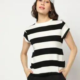 Women Striped Regular Fit Crew-Neck T-Shirt-image-89
