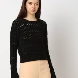 Women Knitted Regular Fit Crew-Neck Pullover-image-5