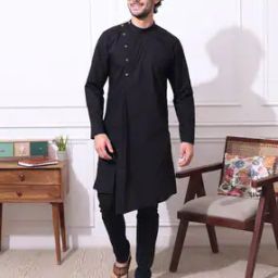 Men Regular Fit Long Kurta with Assymetrical Hem-29
