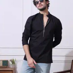 Men Regular Fit Short Kurta with Zip Closure-image-34