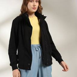 Women Regular Fit Zip-Front Bomber Jacket-image-7