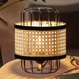 12" Rattan Cane Metal Table Lamp-22