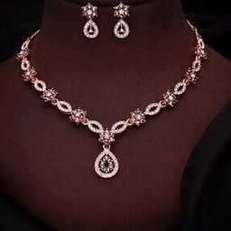 Women Rose Gold-Plated Stone-Studded Necklace & Earrings Set-image-88