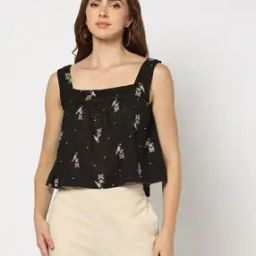 Bird Print Dobby Top with Embroidery-picture-29