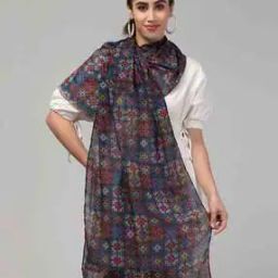 Women Geometric Print Scarf with Frayed Hem-picture-7