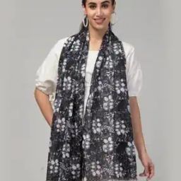 Women Printed Scarf with Frayed Hem-image-86