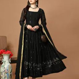 Women Embroidered Fit & Flare Dress with Dupatta-image-2
