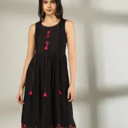fusion Women Round-Neck Fit & Flare Dress with Tassels-picture-25