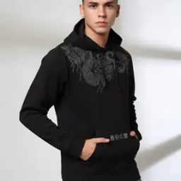 Men Dragon Embroidered Regular Fit Hoodie with Kangaroo Pocket-picture-53