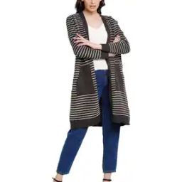 Striped Open-Front Shrug with Insert Pocket-32