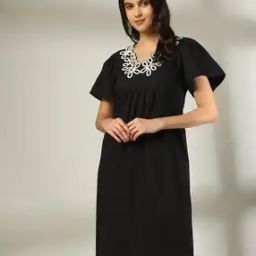 Women Embroidered V-Neck A-Line Dress-image-49