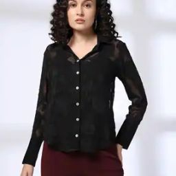 Women Floral Jacquard Relaxed Fit Shirt-image-69