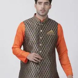 Floral Woven Nehru Jacket-image-95