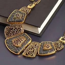 Gold-Plated Stone-Studded Short Necklace-image-8